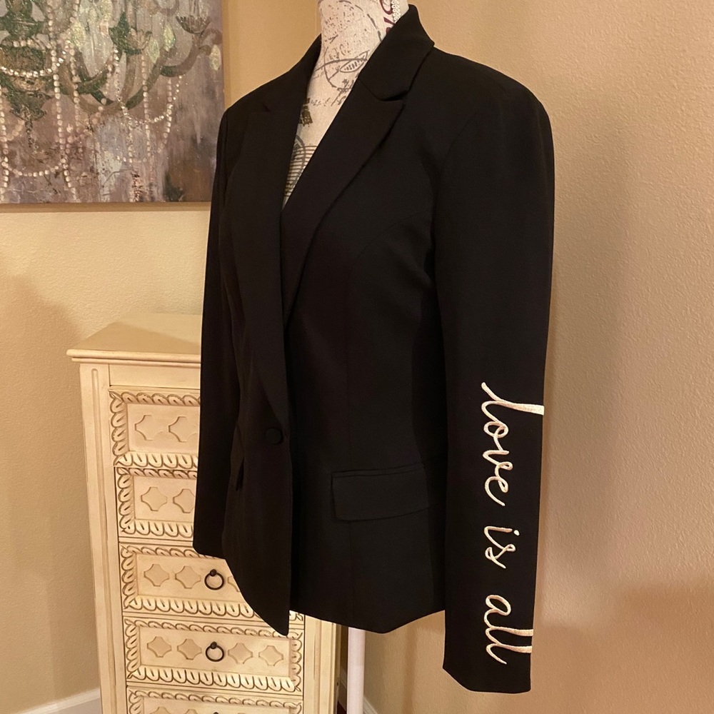 INC International Concepts Black Blazer with White Script